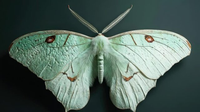 A close-up image of a green moth with distinctive brown spots on its wings, offering a unique opportunity for insect-themed visuals and designs
