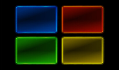 Neon frame, color set, black background, line electric. Vector