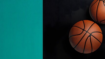 Fototapeta premium Two Basketballs on Teal and Black Background