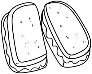 Grilled Cheese Sandwich Vector Outline Line Art Drawing