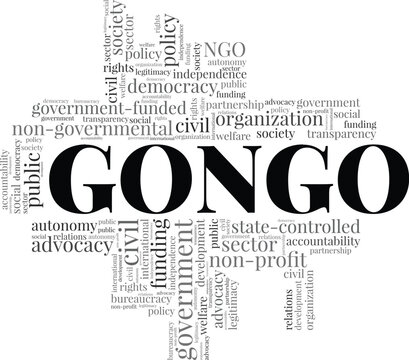 GONGO - Government-organized Non-governmental Organization word cloud conceptual design isolated on white background.