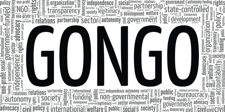 GONGO - Government-organized Non-governmental Organization word cloud conceptual design isolated on white background.