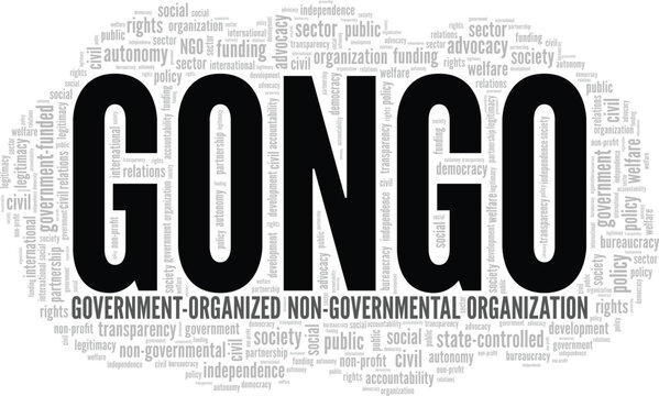 GONGO - Government-organized Non-governmental Organization word cloud conceptual design isolated on white background.