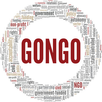 GONGO - Government-organized Non-governmental Organization word cloud conceptual design isolated on white background.
