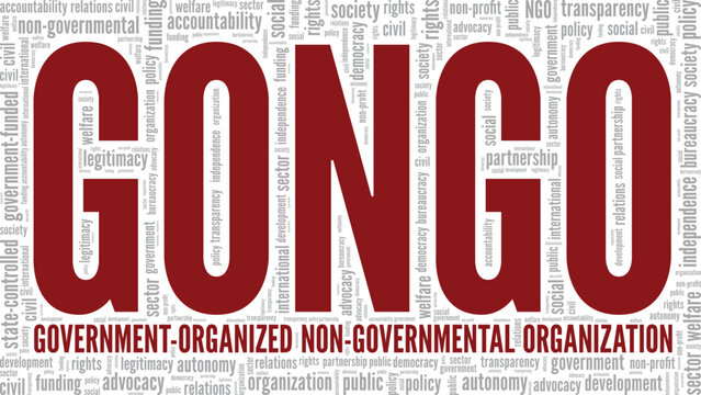 GONGO - Government-organized Non-governmental Organization word cloud conceptual design isolated on white background.