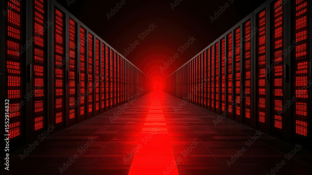 Aufkleber futuristic data center with red lighting creating a dramatic illumination effect and leading toward 