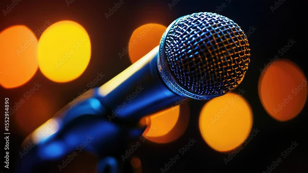 Poster A close-up of a microphone with a blurred background