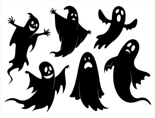 Halloween Ghost Silhouette Clip Art Graphic Set