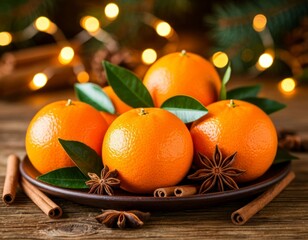 Cozy Christmas Still Life with Tangerines and Holiday Decor
