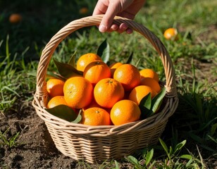 Harvesting Mandarins – Basket Full of Fresh Fruit