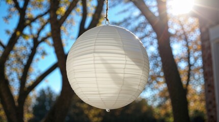 White lantern hanging from a tree
