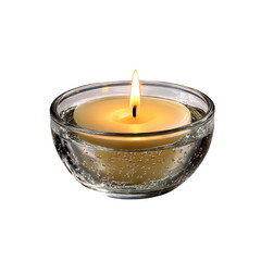 Lit Candle in Glass Bowl Water isolated on a transparent background