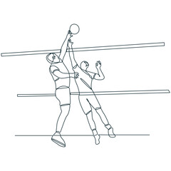 Energetic Line Art of Volleyball Players Competing at the Net