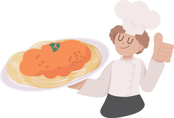cute flat style cartoon italian chef making pasta