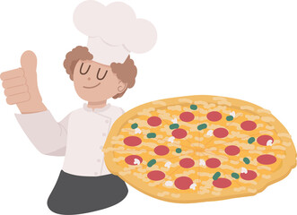 cute flat style cartoon italian chef making pizza