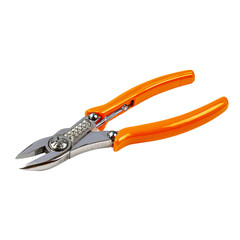 Fototapeta premium Wire cutter with an orange handle, a tool designed for cutting through various materials. The sharp blades gleam against the pristine background.