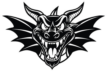 Bold black dragon head with wings showcases sharp teeth in a striking image