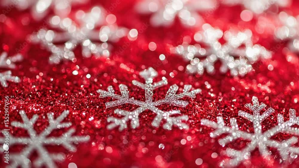 Poster close-up shot of intricate snowflakes on a vibrant red surface