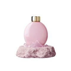 Pink Perfume Bottle on Rose Quartz Stone