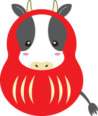 丑年の干支だるまのカラーイラスト