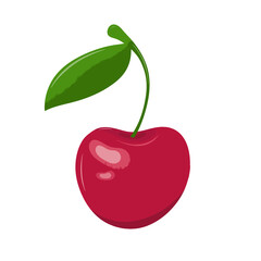  Glossy Cherries with Green Leaves – Vector Illustration
