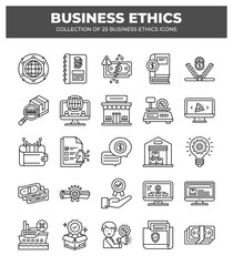 Collection of 25 Business Ethics Icons: Integrity. Compliance. and Corporate Social Responsibility