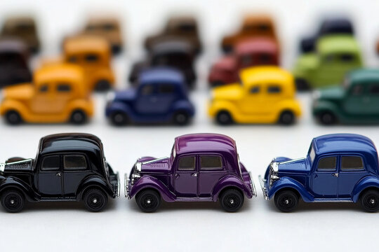 Fototapeta Miniature vintage car showroom features colorful classic models