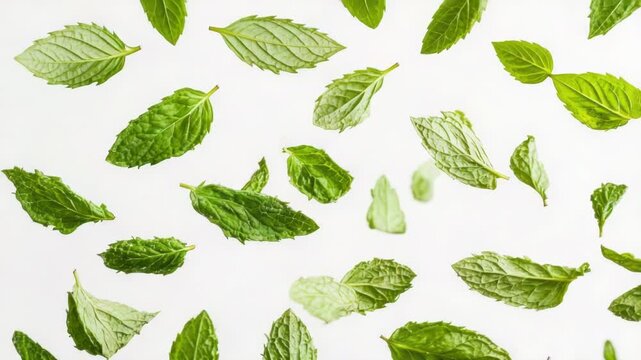A natural phenomenon where green leaves are lifted by wind and twirling in mid-air