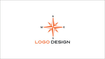 Minimal orange compass logo with cardinal directions on white background, perfect for navigation apps, travel brands, and outdoor exploration businesses © Ahmed