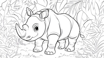 Fototapeta premium Baby rhino in jungle scene