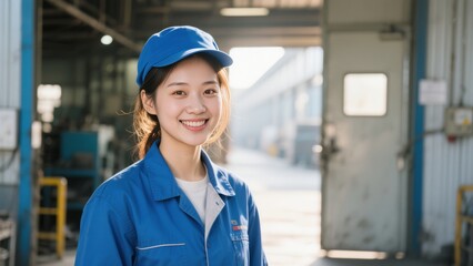 A young Asian female worker smiling