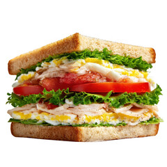 Turkey Club Sandwich Lettuce Tomato Egg isolated on a transparent background