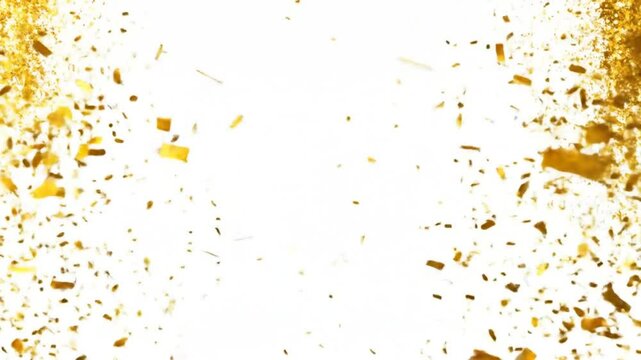Gold confetti raining down on white background