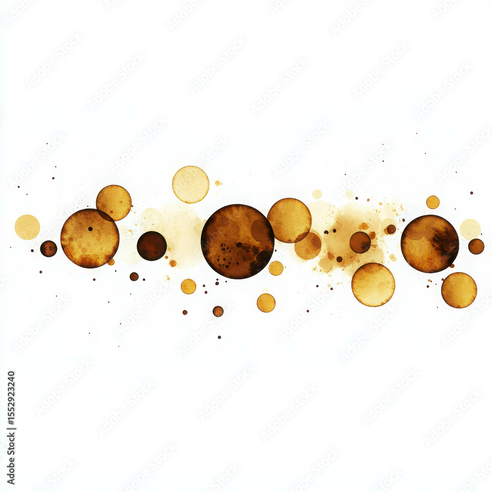 Aufkleber abstract art featuring an array of brown circular shapes with splashes and stains on a white backgro