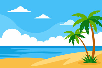 Fototapeta premium Tropical island beach with palm trees and a vibrant blue ocean, perfect for a summer vacation paradise