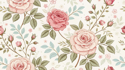 Seamless Floral Pattern – Cream and Blush Roses