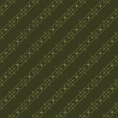 diagonal lines from hand drawn stripes and crosses. green repetitive background. vector seamless pattern. folk decorative art. geometric fabric swatch. wrapping paper. textile design template