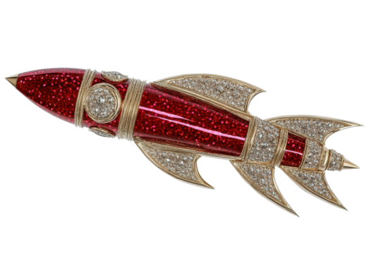 Launch of a vibrant red rocket isolated on a clear background showcasing intricate details and design, representing a symbol of exploration and innovation