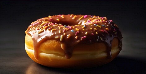 Donut with chocolate breakfast delicious gastronomy closeup