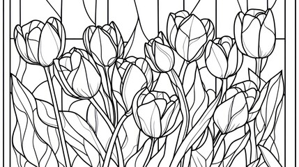 Tulips Stained Glass Coloring Page