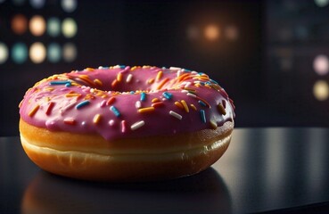 Strawberry donut with sprinkles pink color decoration bakery bread concept food