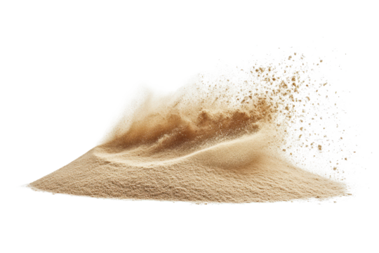 Flying sand dispersing gracefully against a transparent background creating a dynamic visual effect