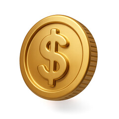 Shiny Golden Coin with Dollar Sign Isolated on Black Background