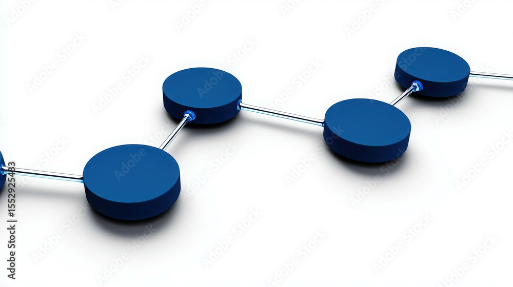 Poster abstract representation of interconnected circular shapes in blue color with a minimalist design, su