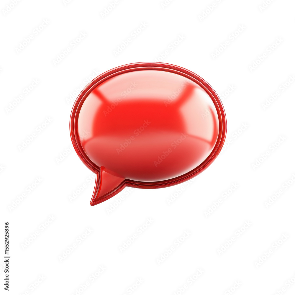 Poster red glossy speech bubble 3d render shiny message notification alert on transparent background