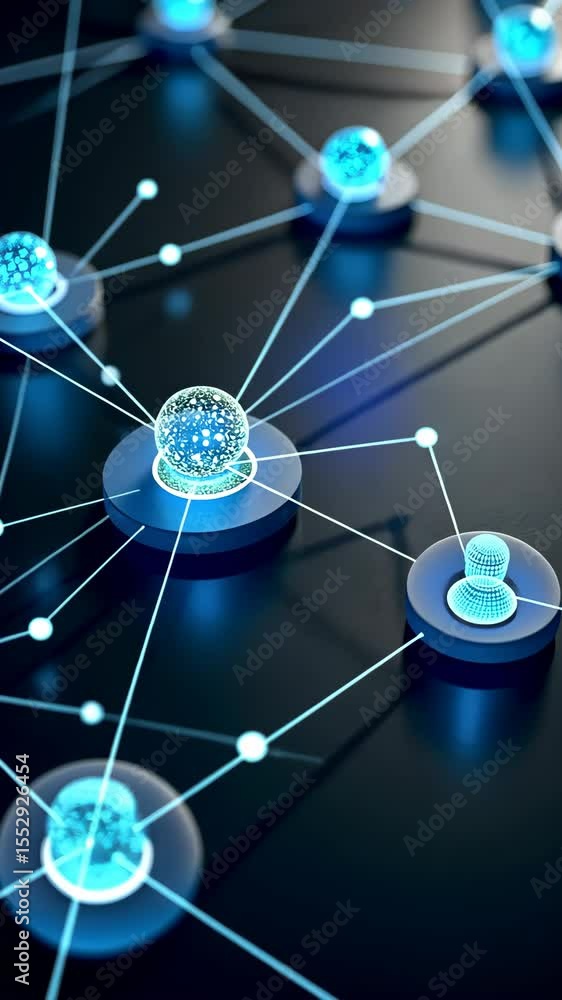 Poster a 3d networking icon with interconnected dots forming a web, glowing blue nodes, symbolizing profess