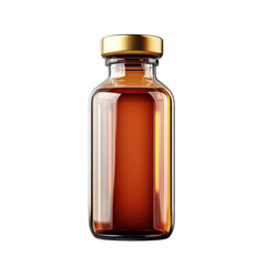 Amber Liquid in Glass Bottle with Gold Cap Medicine Science Research and on transparent background
