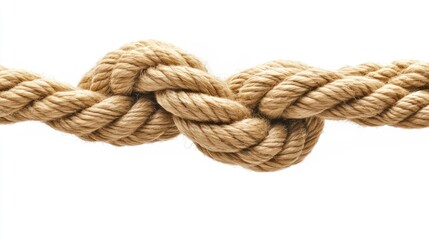 Two intertwined rope knots, light beige, thick, textured, against a stark white background