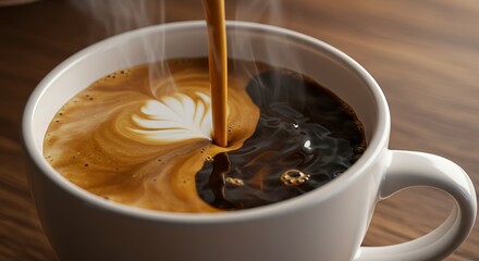 Latte Art Pour - Heart Swirl in Freshly Brewed Coffee AI-Generated  