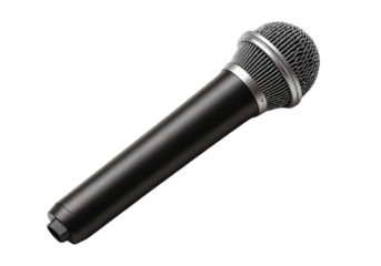 Black Handheld Microphone Isolated on Transparent Background – Professional Audio Equipment.